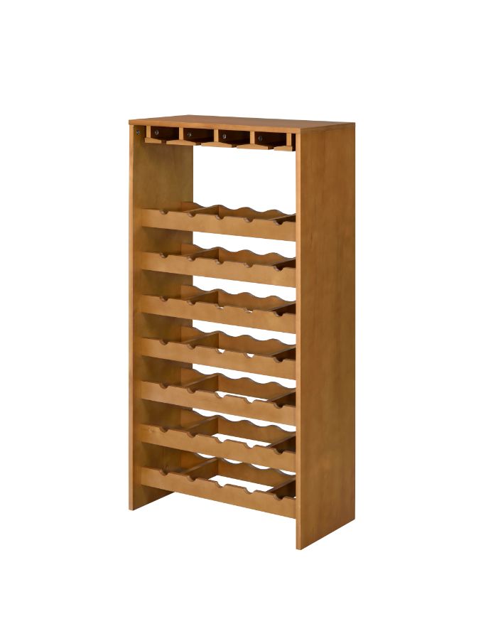 Hanzi Wine Rack - 35-Bottle Storage & Stemware Holder in Oak