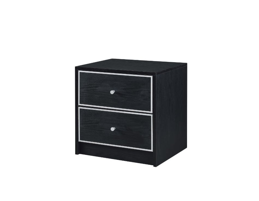 Jabir Accent Table - 2 Drawers & Clean-Lined Industrial Design in Black with Silver