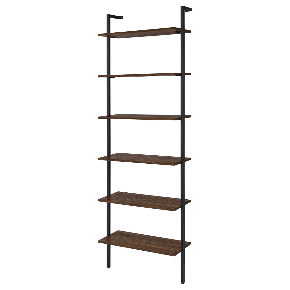 Owens 96" Tall 6-Shelf Wall Bookshelf - Walnut Shelves on Sandy Black Metal Frame – view 4