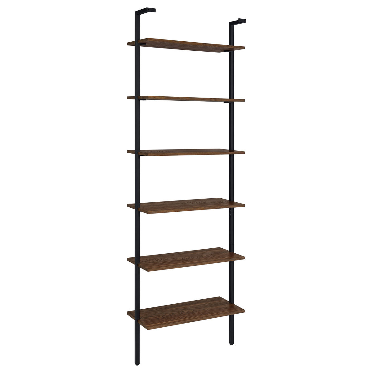 Owens 96" Tall 6-Shelf Wall Bookshelf - Walnut Shelves on Sandy Black Metal Frame – view 6