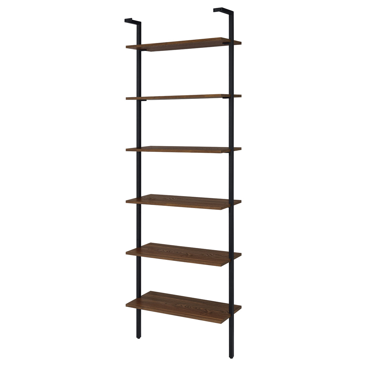 Owens 96" Tall 6-Shelf Wall Bookshelf - Walnut Shelves on Sandy Black Metal Frame – view 8