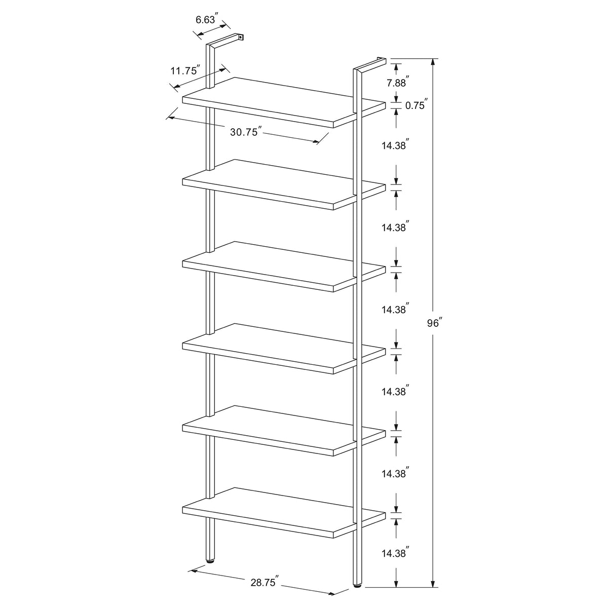 Owens 96" Tall 6-Shelf Wall Bookshelf - Walnut Shelves on Sandy Black Metal Frame – view 11