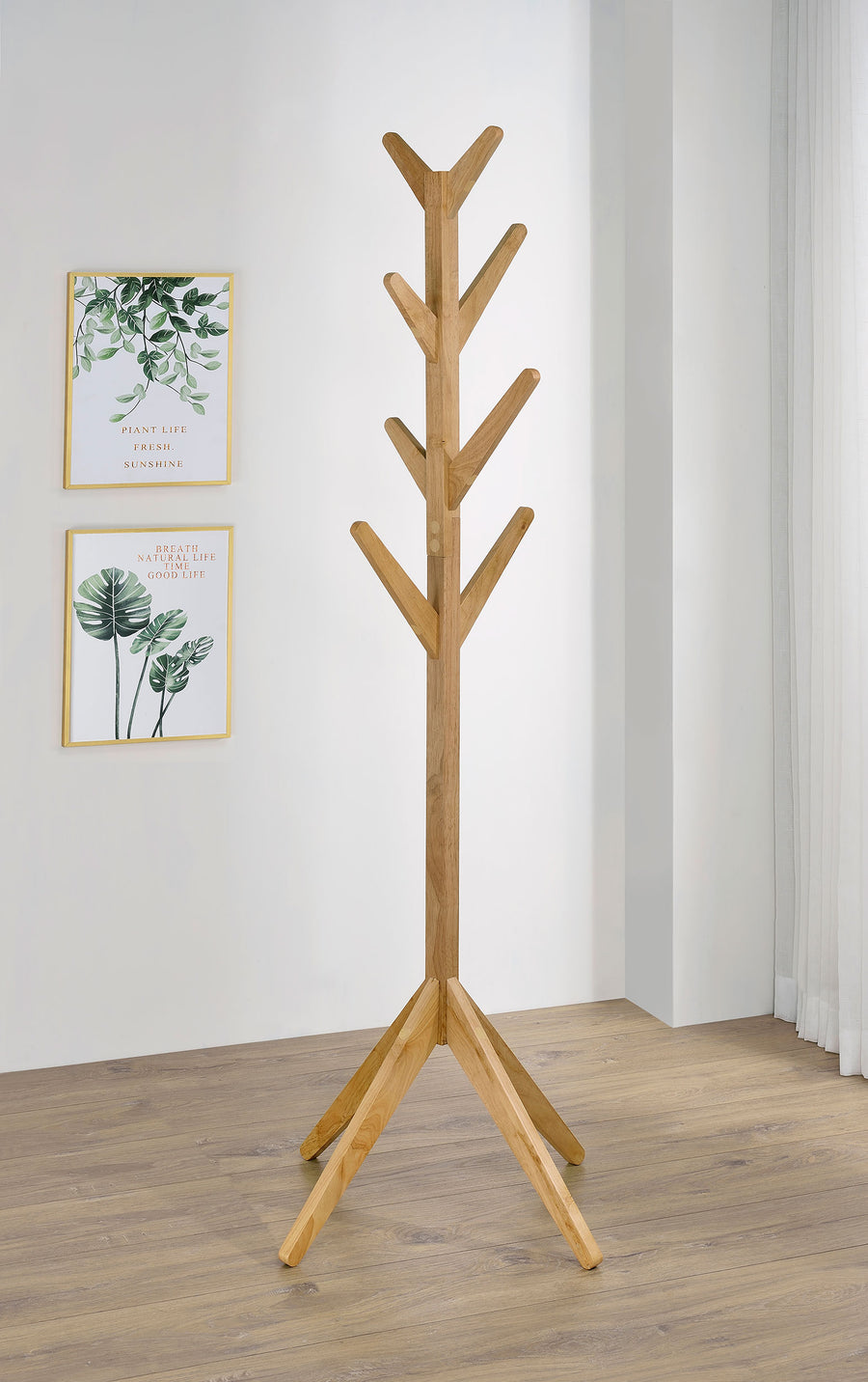 Margaret Tree-Style Coat Rack with 8 Hooks - Natural Oak Finish