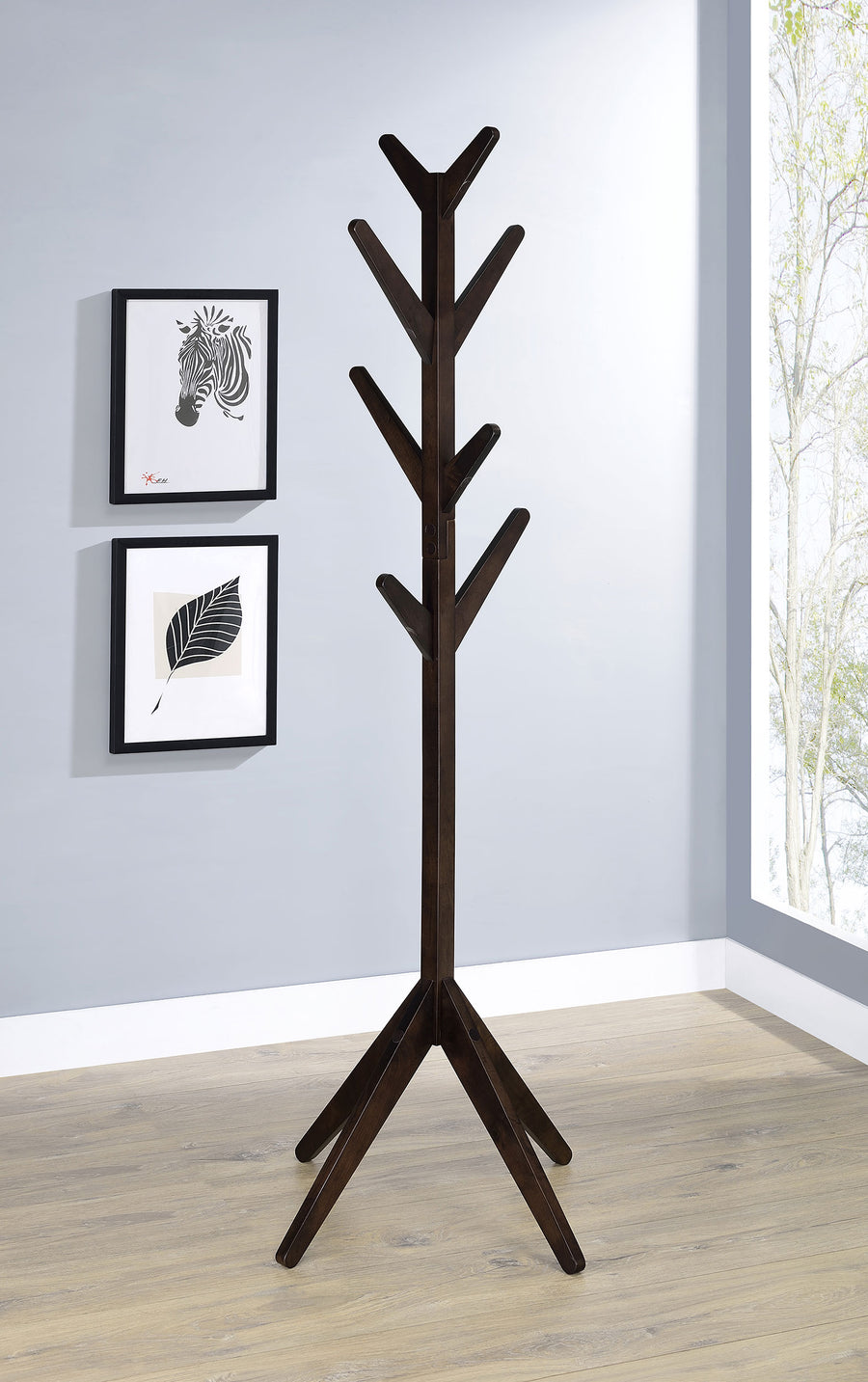 Margaret Solid Wood Coat Rack with 8 Hooks - Tree-Inspired Entryway Stand in Cappuccino