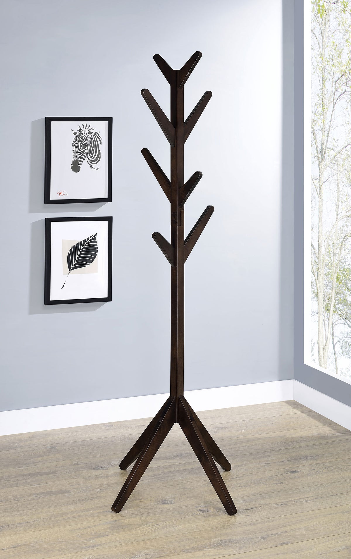 Margaret Solid Wood Coat Rack with 8 Hooks - Tree-Inspired Entryway Stand in Cappuccino – view 1