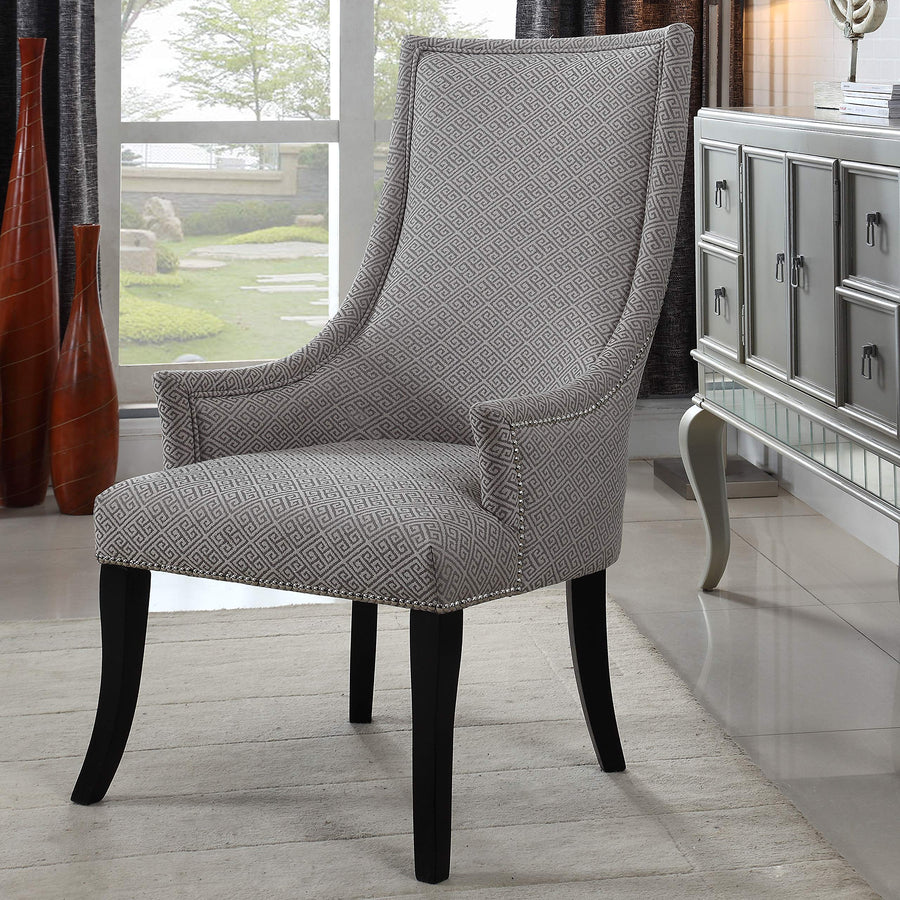 Audrey Greek Key Fabric Accent Chair in Grey
