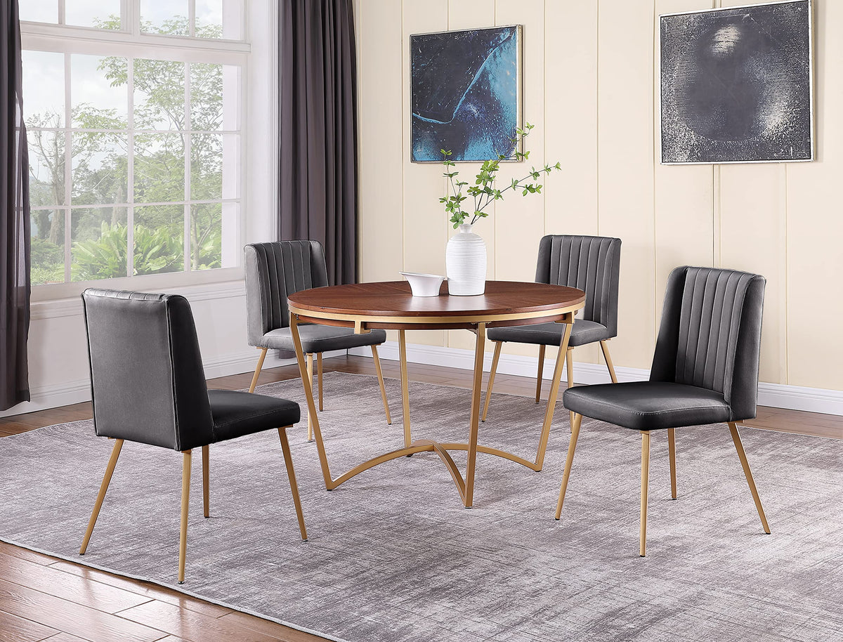 Adaline Mid-Century Modern Wood Veneer 5 Pcs Round Dining Set in Grey