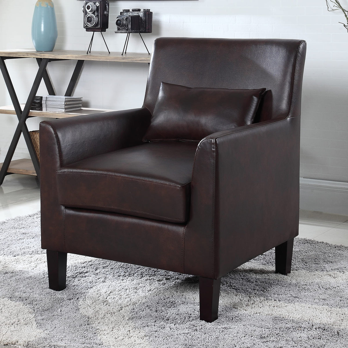 Modern Faux Leather Espresso Accent Chair - front view