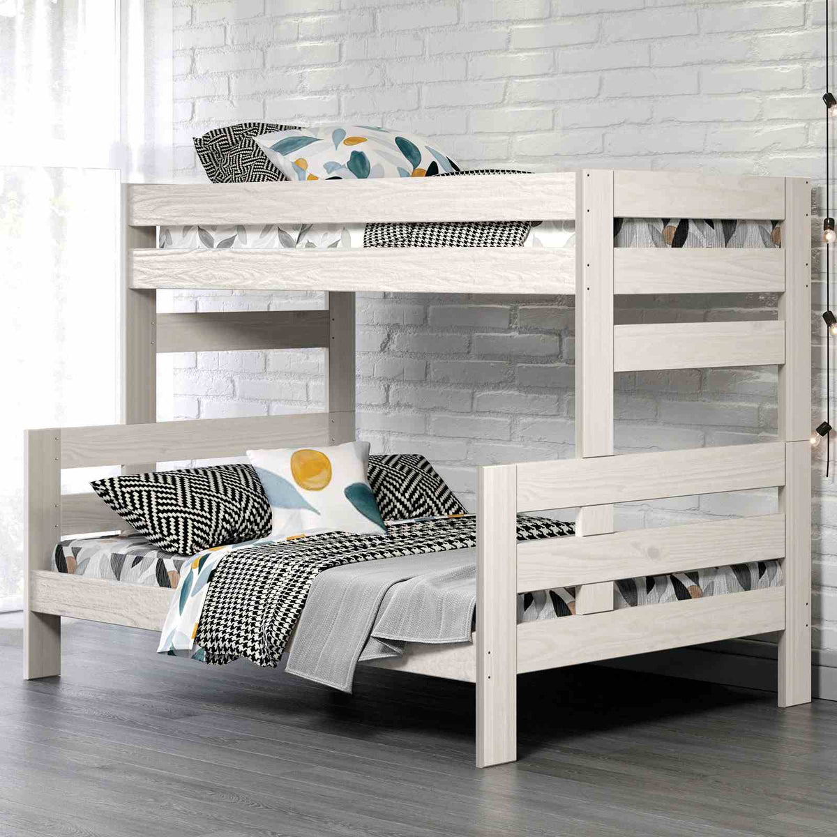 Damaris Rustic Twin over Full Bunk Bed - Solid Brazilian Pine with Headboard/Footboard Ladder – Gray & White, view 3