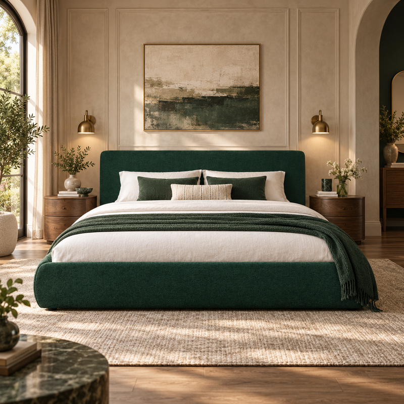 Isla Upholstered Bed with Rounded Corners & Plush Padded Headboard - Soft Streamlined Modern Bed Frame