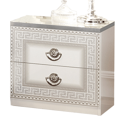 Aida Nightstand by Camelgroup - Classic Italian Bedside Table in White with Silver | Made in Italy