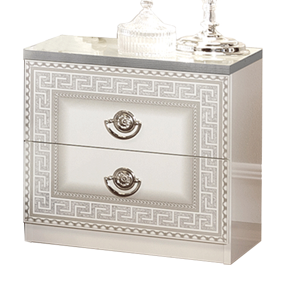 Aida Nightstand by Camelgroup - Classic Italian Bedside Table in White with Silver | Made in Italy