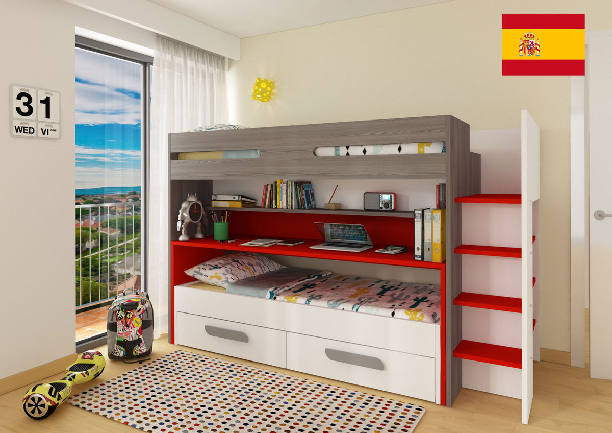 BO10 Kids Twin Bunk Bed with Pull-Out Desk & Pull-Out Bed by Trasman