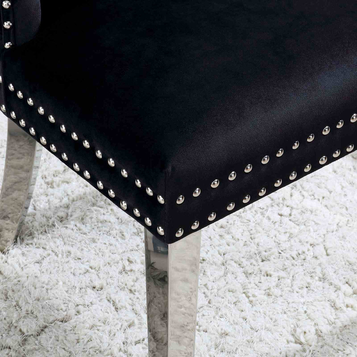 Jewett Wingback Dining Chairs (Set of 2) - Button Tufted Flannelette with Nailhead Trim & Chrome Legs – Black & Gray, view 5