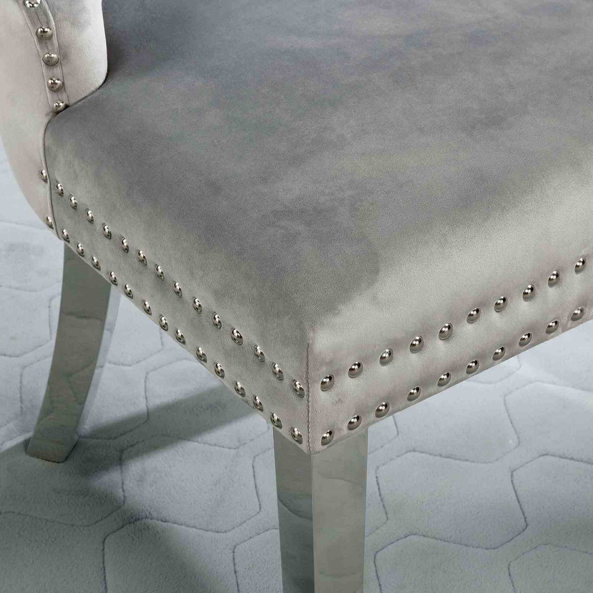 Jewett Wingback Dining Chairs (Set of 2) - Button Tufted Flannelette with Nailhead Trim & Chrome Legs – Black & Gray, view 8