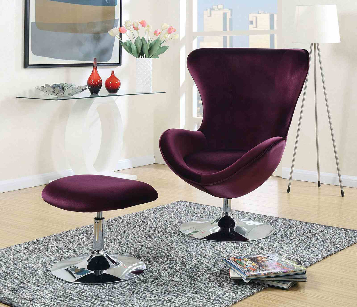 Shelia Contemporary High-Back Scoop Accent Chair with Ottoman -