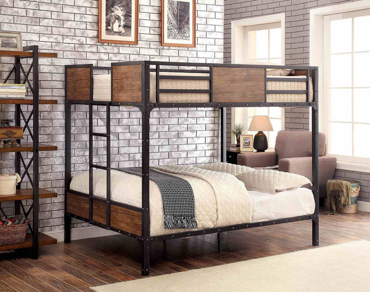 Clapton Industrial Metal & Wood Bunk and Loft Beds - Full over Full Bunk Bed