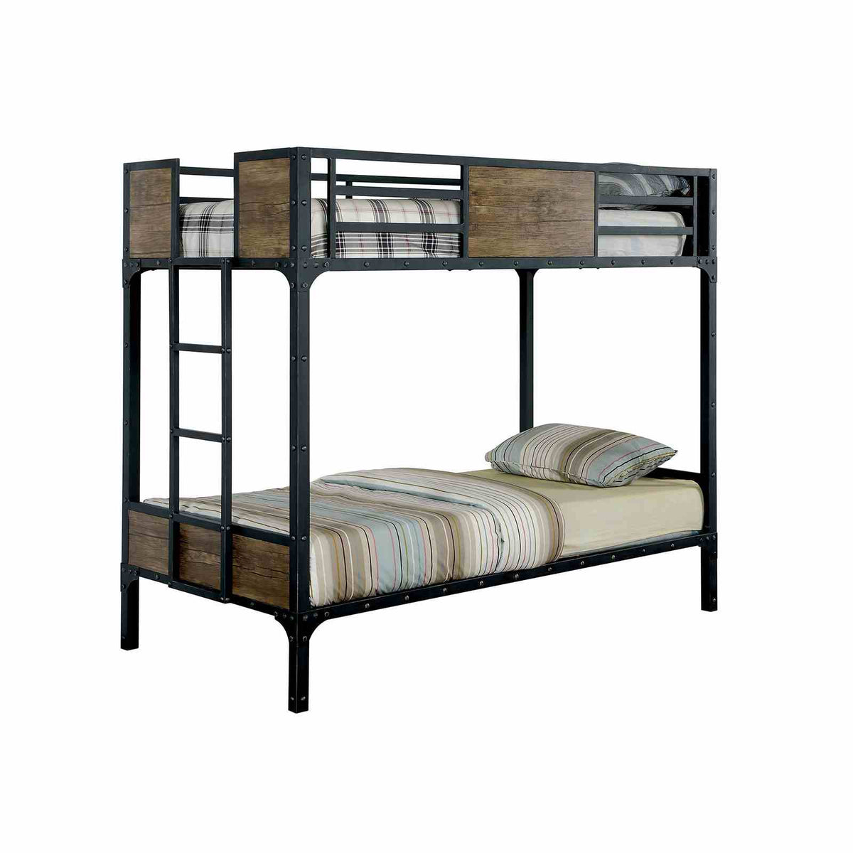 Clapton Industrial Metal & Wood Bunk and Loft Beds - Attached Ladder & Black Finish – Black, view 2