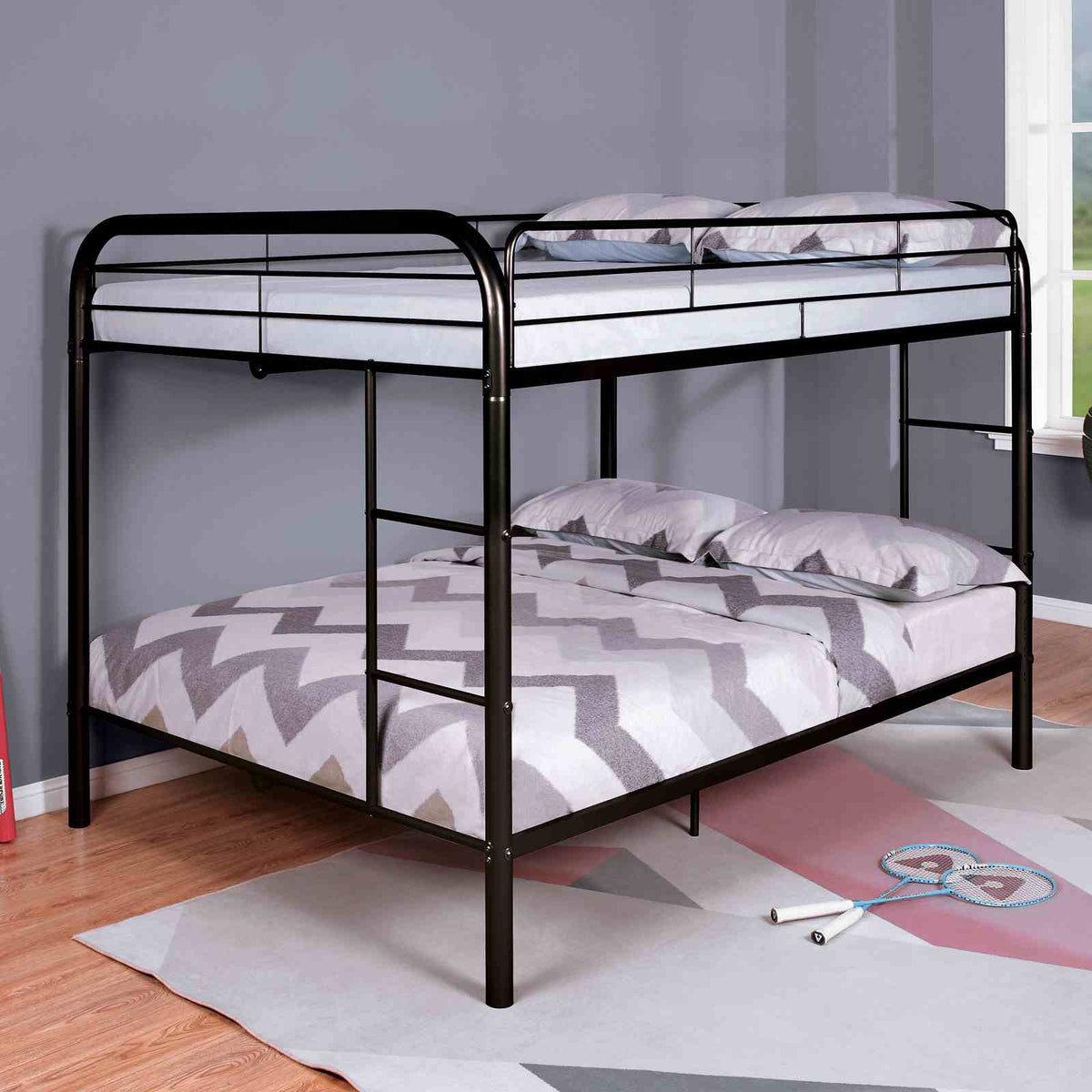 Finnerty Contemporary Metal Bunk Bed with Attached Ladder - Full over Full
