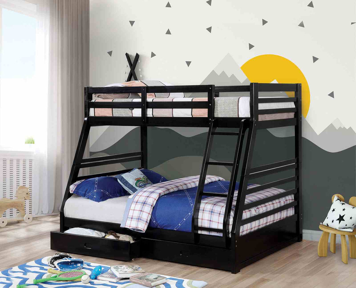 California IV Transitional Wood Bunk Bed with Attached Ladder - Twin over Full with 2 Drawers