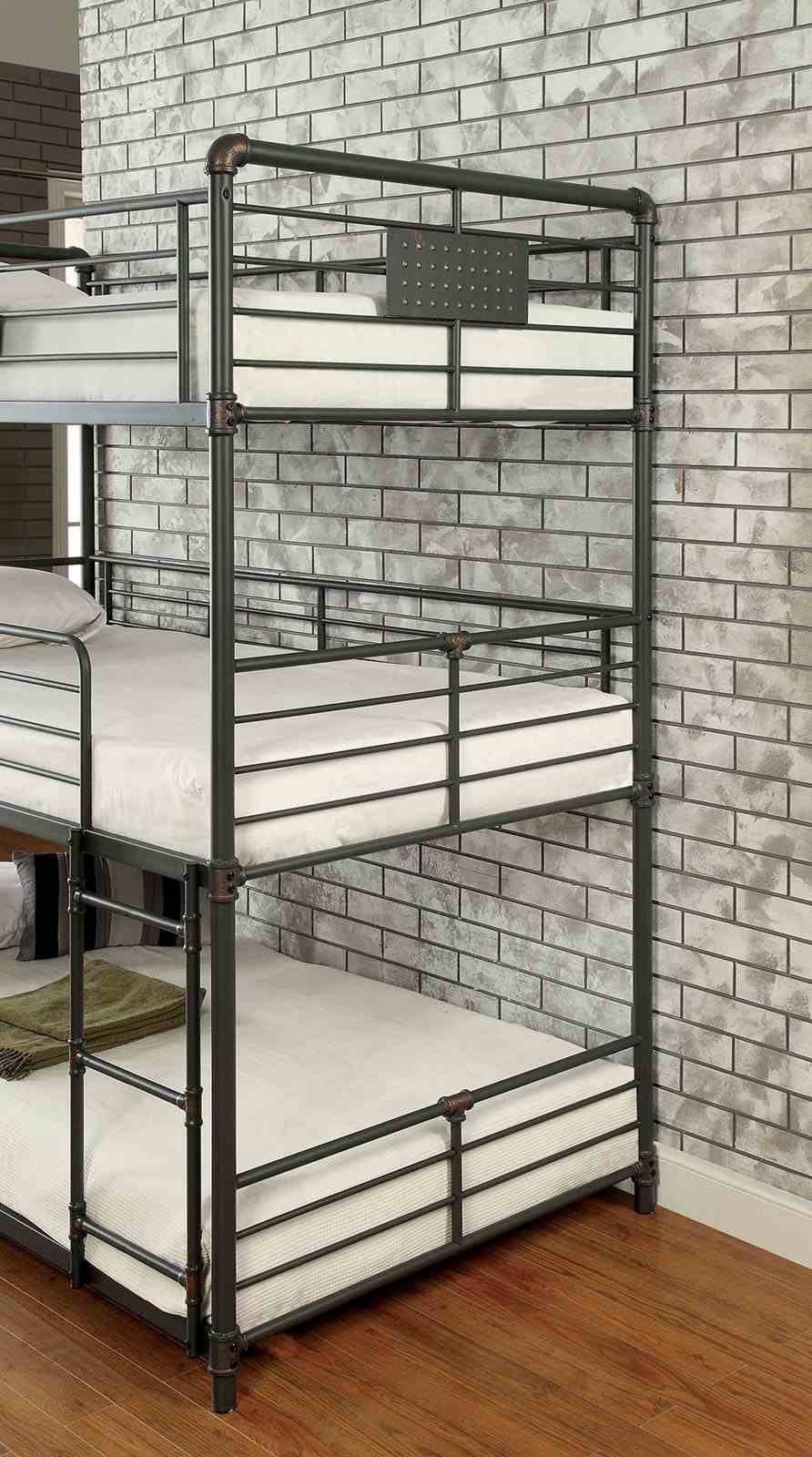 Olga Industrial Metal Bunk Beds - Triple Twin, Triple Full, Full over Full or Queen over Queen in Antique Black – Black, view 3
