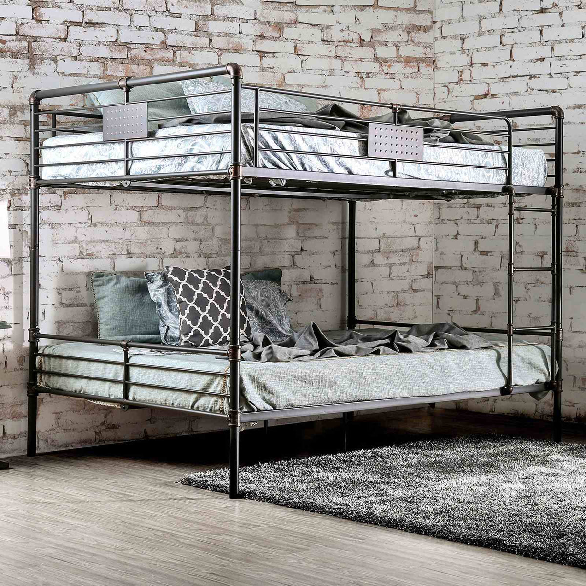 Olga Industrial Metal Bunk Beds - Queen over Queen