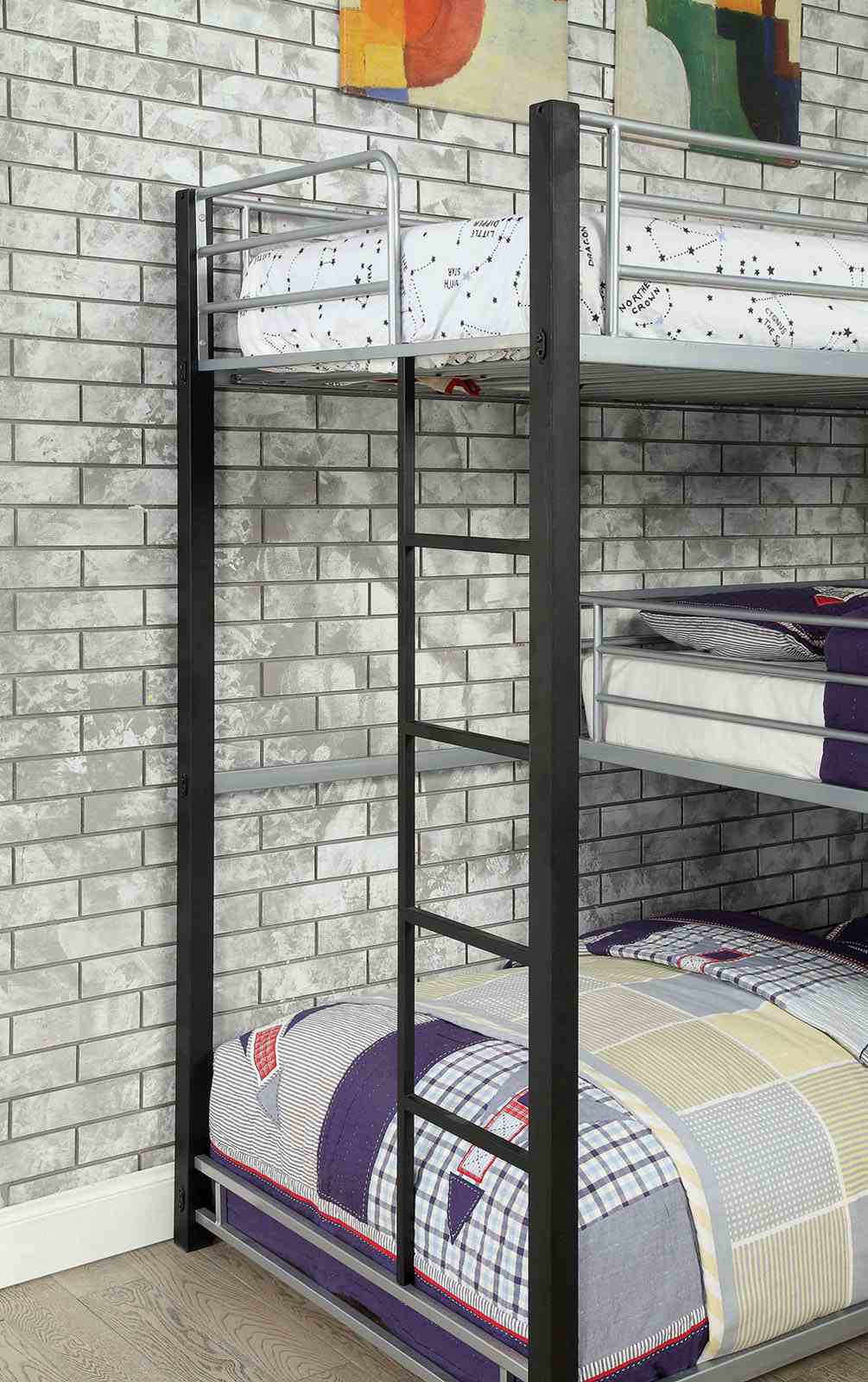 Aubrey Contemporary Metal Twin Triple Decker Bunk Bed - Corner Design in Sand Black โ Black, view 2