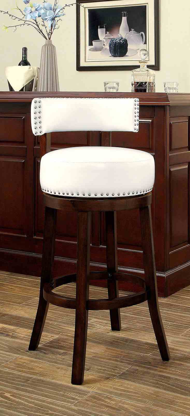 Shirley Transitional Swivel Bar Stools, Set of 2 - Dark Oak/White