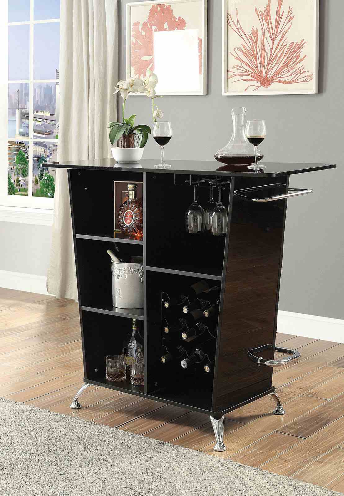 Fuero Contemporary Bar Table with Button-Tufted Front & Open Back Storage - Black or White with Chrome – Black & White, view 6