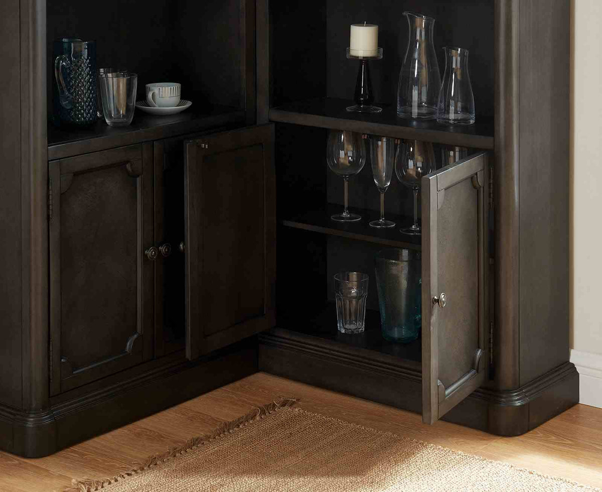 Voltaire Traditional Home Bar Collection - Lighted Corner Curio with Wine Storage & Standing Bar Table – Brown & Gray, view 8