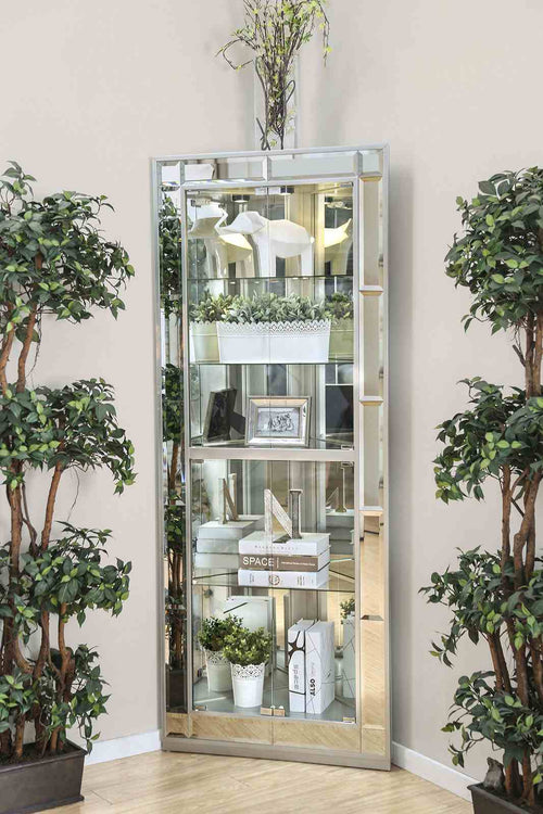 Chouteau Contemporary Curio Cabinet - Tempered Glass & Mirror Accents in Silver