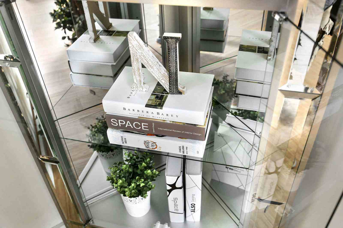 Chouteau Contemporary Curio Cabinet - Tempered Glass & Mirror Accents in Silver – Silver, view 2