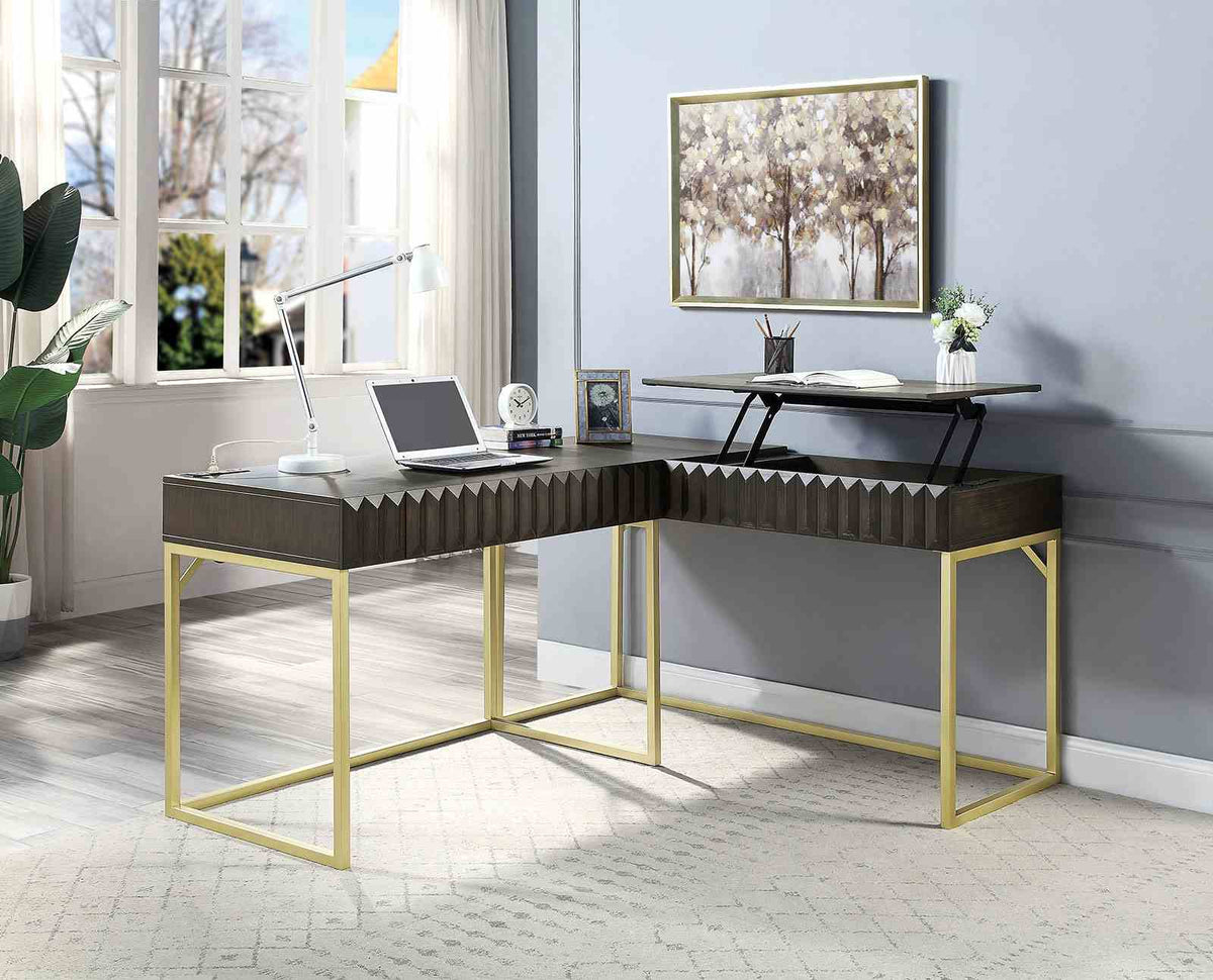 Freiburg Transitional Lift-Top Corner Desk with USB & Power - Walnut