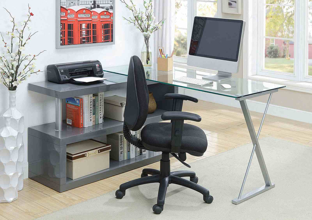 Acke Contemporary Computer Desk with Tempered Glass Top & S-Shaped Side Panel - Gray or White – Gray & White, view 3