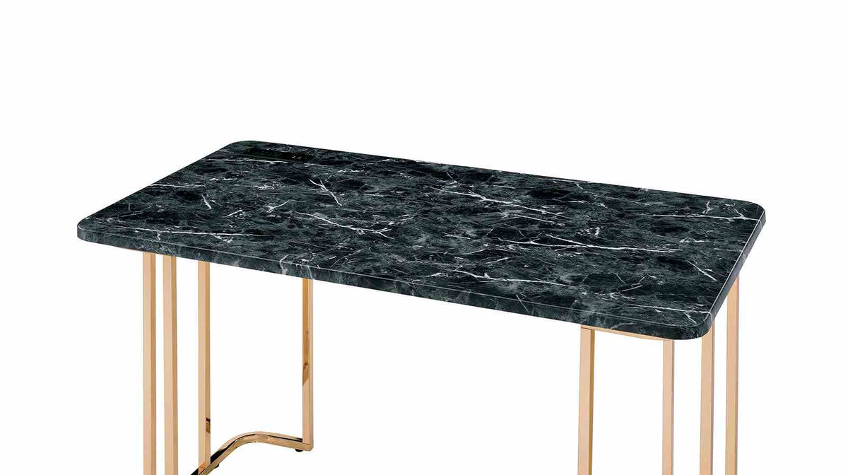 Delphine Contemporary Writing Desk - Faux Marble Top with Gold Metal Frame & USB/Power Outlet โ Gold & Black, view 2
