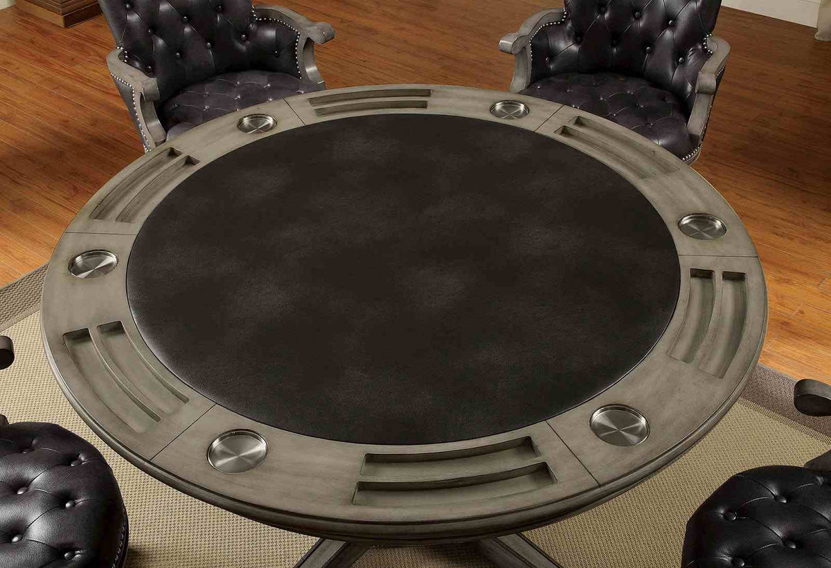 Yelena 54" Round Convertible Game Table, Set & Arm Chair - Cup Holders, Pedestal Base & Casters in Gray – Gray & Black, view 4