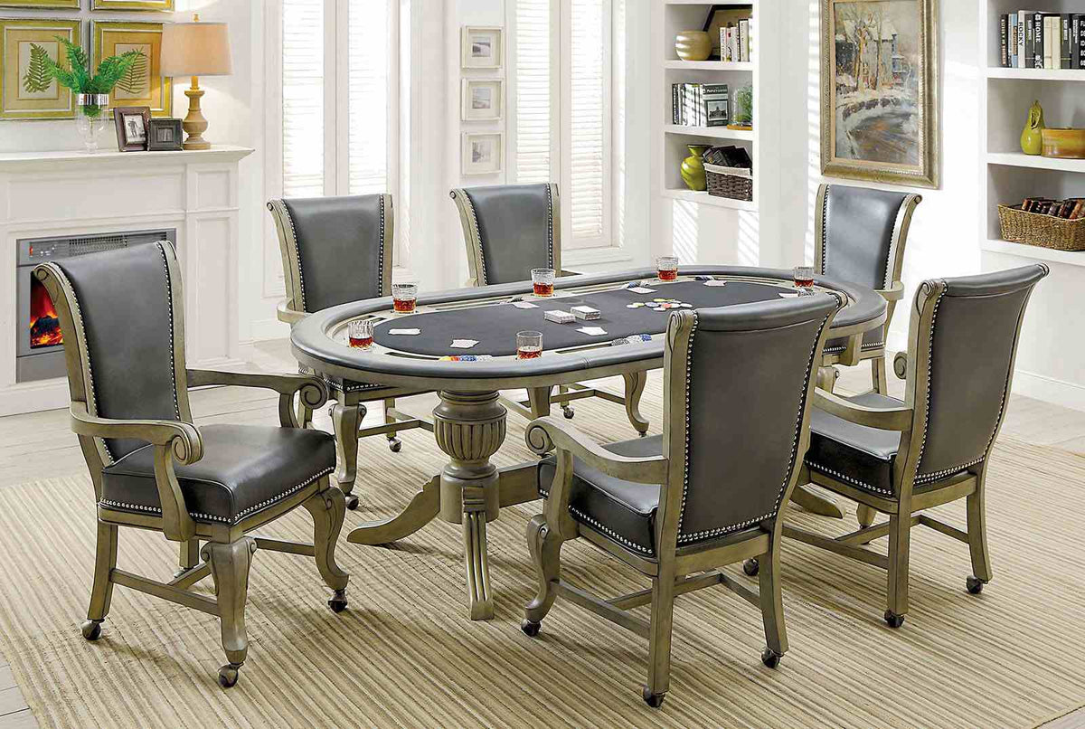 Melina 88" Convertible Game & Dining Table, 7-Piece Set & Caster Arm Chairs - Cup Holders & Double Pedestal in Brown Cherry or Gray – Brown & Gray, view 20