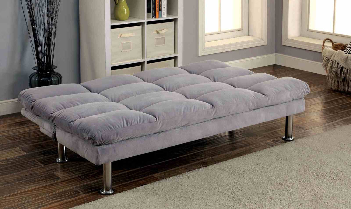 Saratoga Contemporary Futon Sofa Bed - Microfiber with Chrome Legs – Brown & Gray, view 5