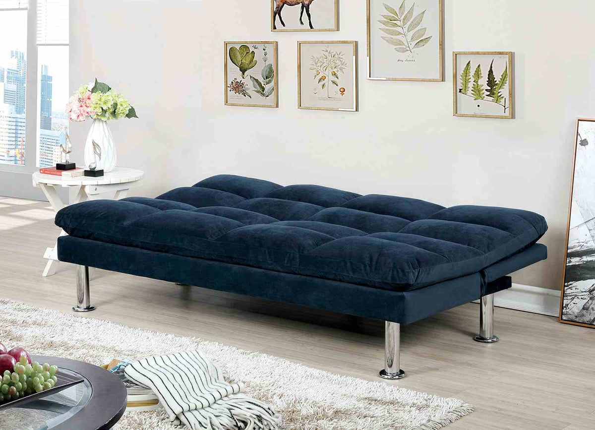 Saratoga Contemporary Futon Sofa Bed - Microfiber with Chrome Legs – Brown & Gray, view 6