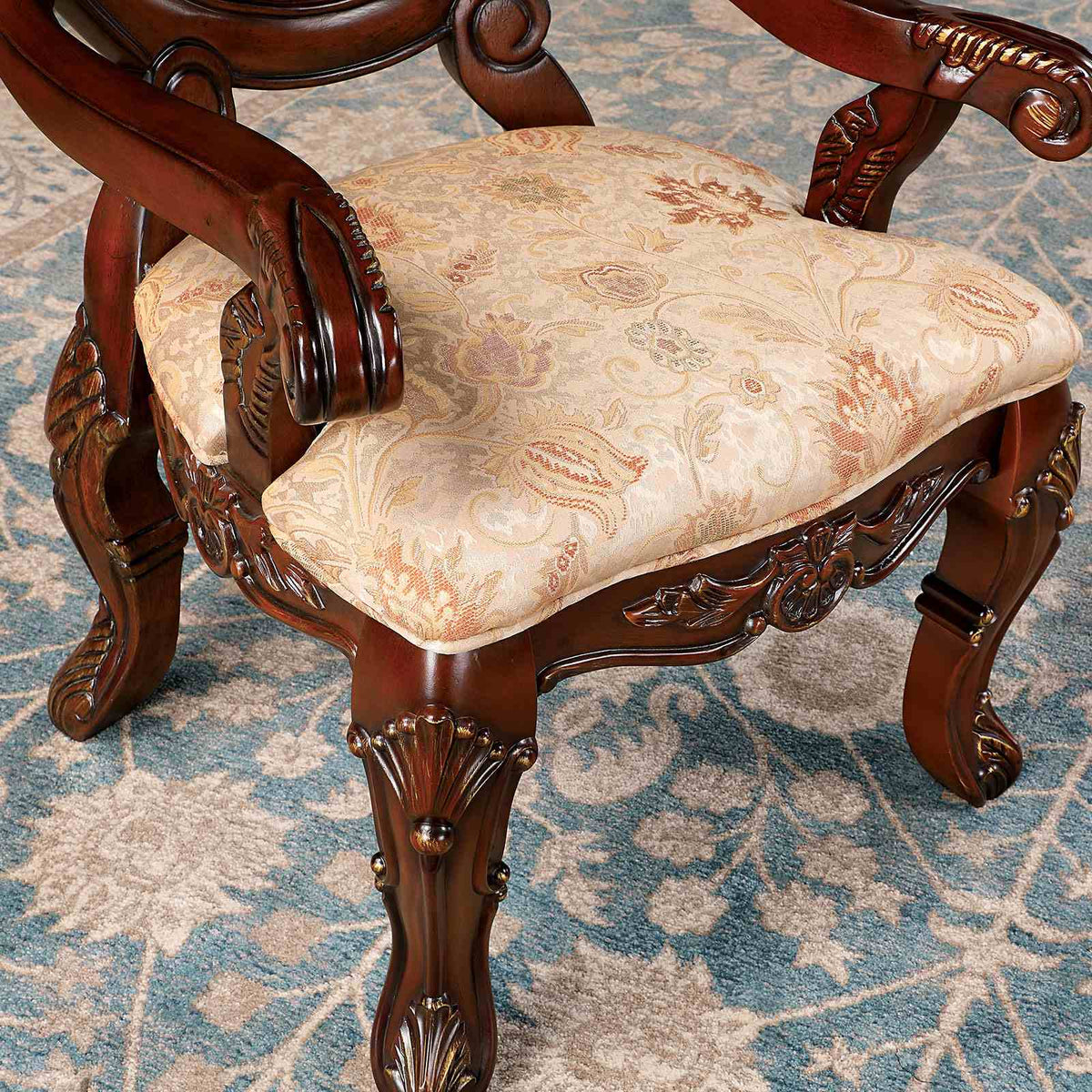 Normandy Traditional Dining Collection - 118.5" Extendable Double Pedestal Table, Chairs & Lighted Hutch in Brown Cherry – Brown & Beige, view 3
