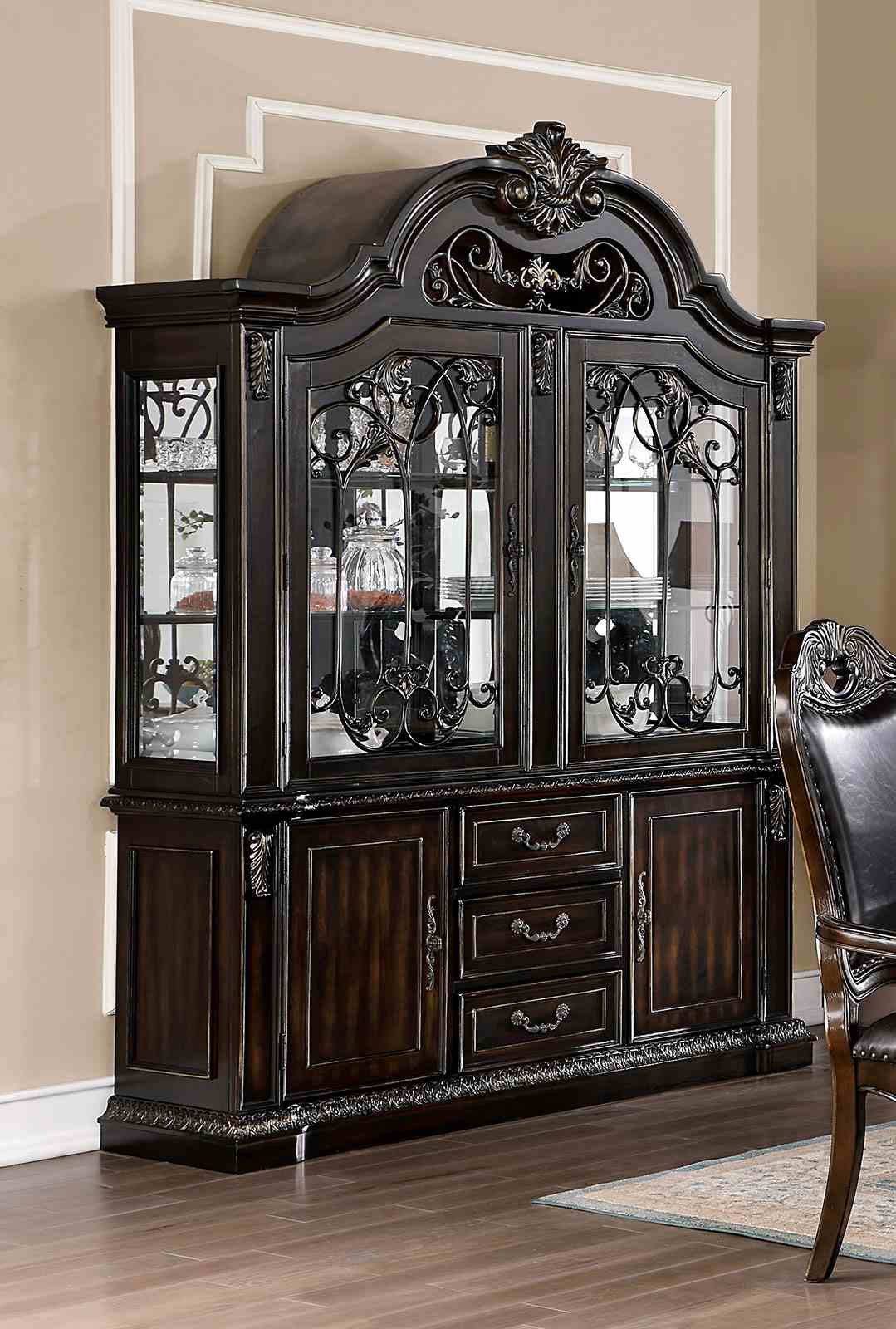 Lombardy Traditional 112" Extendable Trestle Dining Collection - Hutch & Buffet