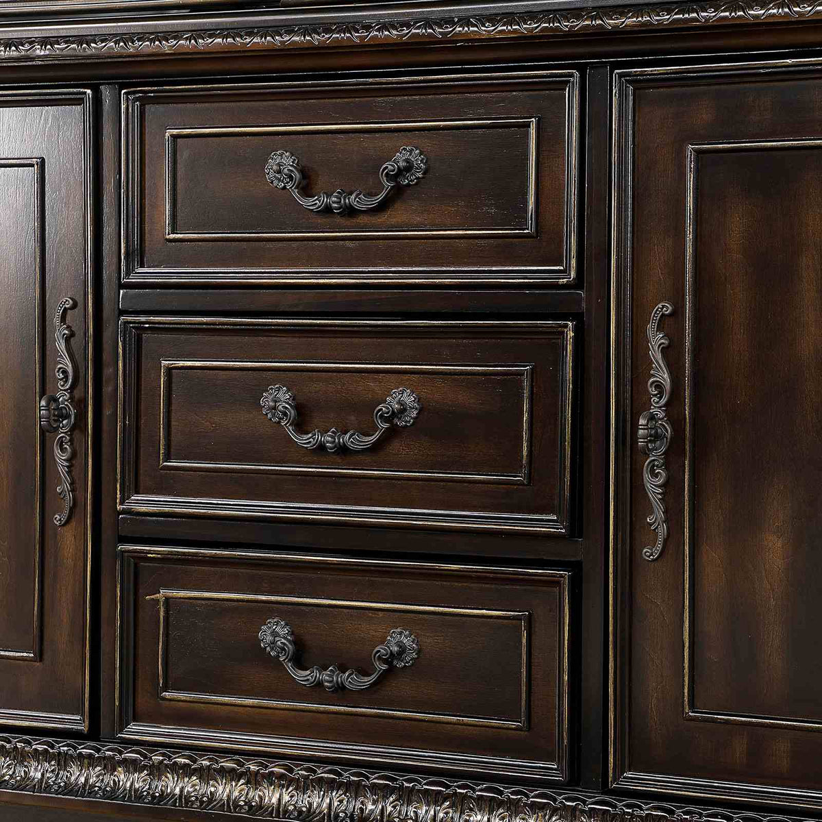 Lombardy Traditional 112" Extendable Trestle Dining Collection - Carved Details, Chairs & Hutch in Walnut – Brown, view 11