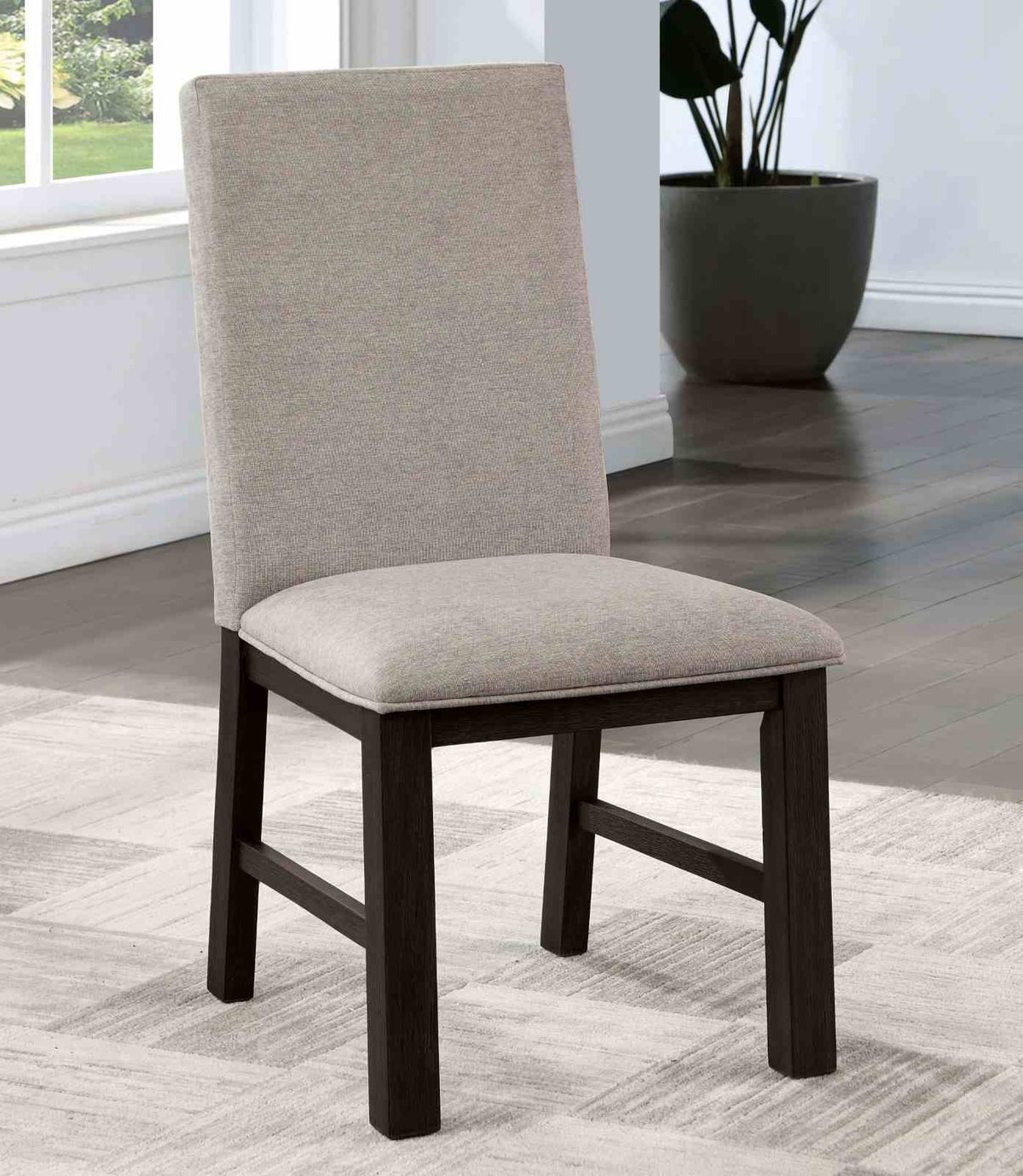 Umbria Transitional 72" Dining Table & 7-Piece Set - Pleated Back Upholstered Chairs in Antique Black & Gray – Black & Gray, view 3