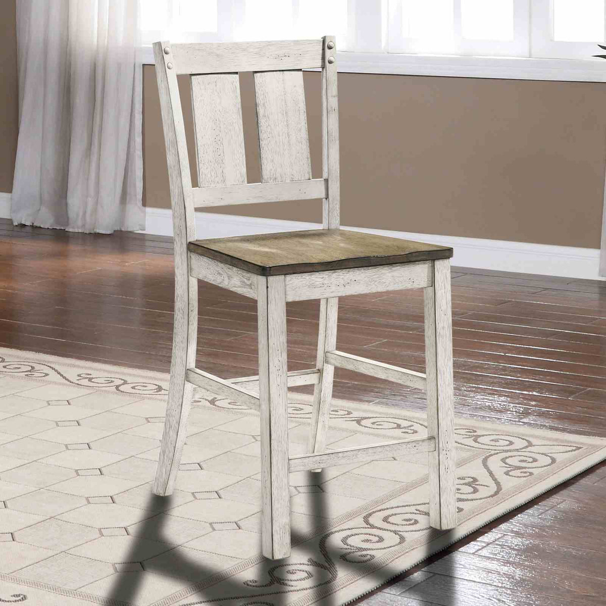 Dakota Rustic Farmhouse 48" Round Counter Height Table, Set & Chairs - 2 Counter Height Chairs