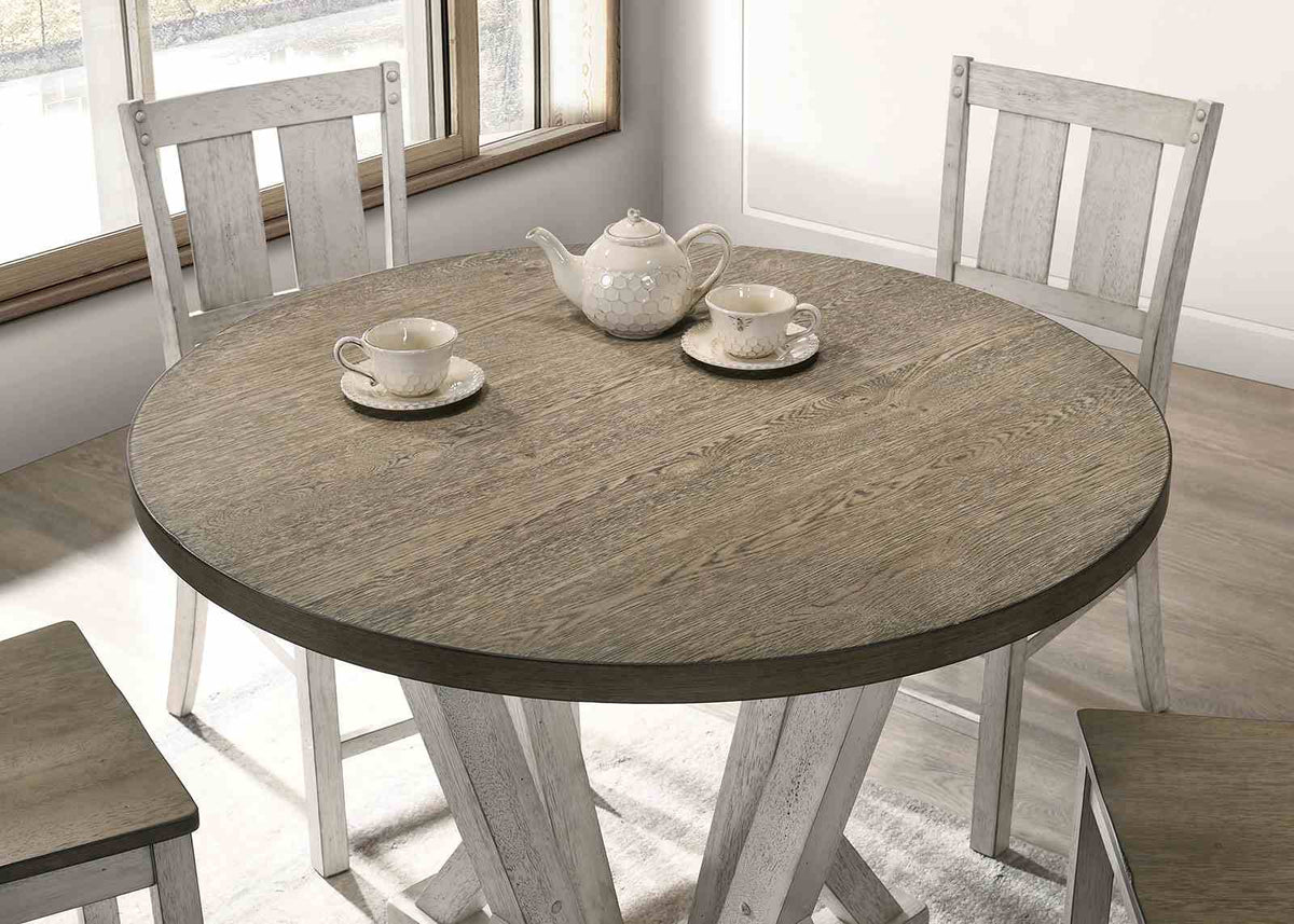 Dakota Rustic Farmhouse 48" Round Counter Height Table, Set & Chairs - Antique White and Ash Brown – White & Brown, view 3