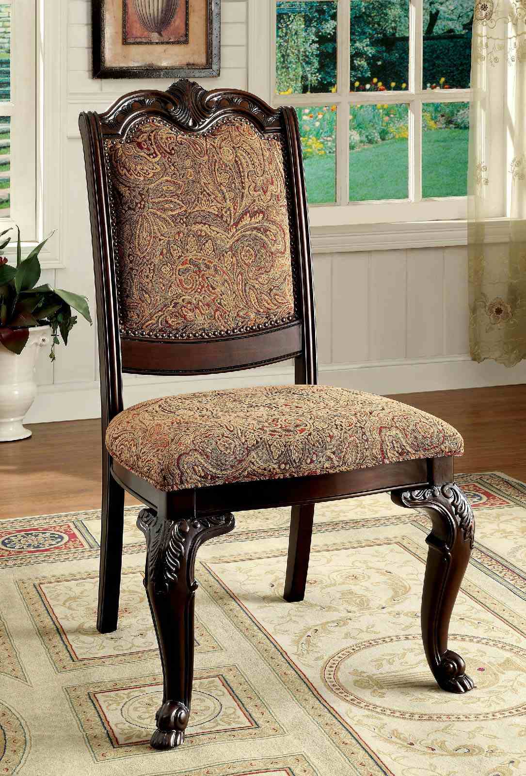 Bellagio Traditional Dining Collection - 60" Round or 108" Extendable Pedestal Table, Chairs, Server & Mirror in Brown Cherry – Brown, view 5