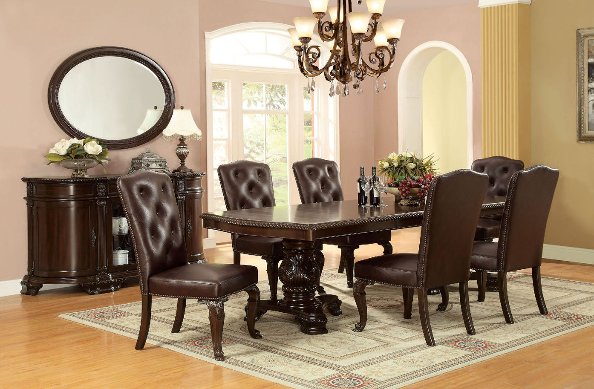 Bellagio Traditional Dining Collection - 60" Round or 108" Extendable Pedestal Table, Chairs, Server & Mirror in Brown Cherry – Brown, view 16