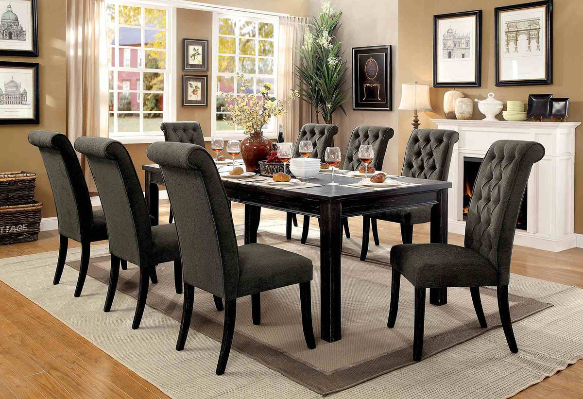 Sania Rustic Dining Collection - 9pcs- 84" Table + 8 Wingback Chairs