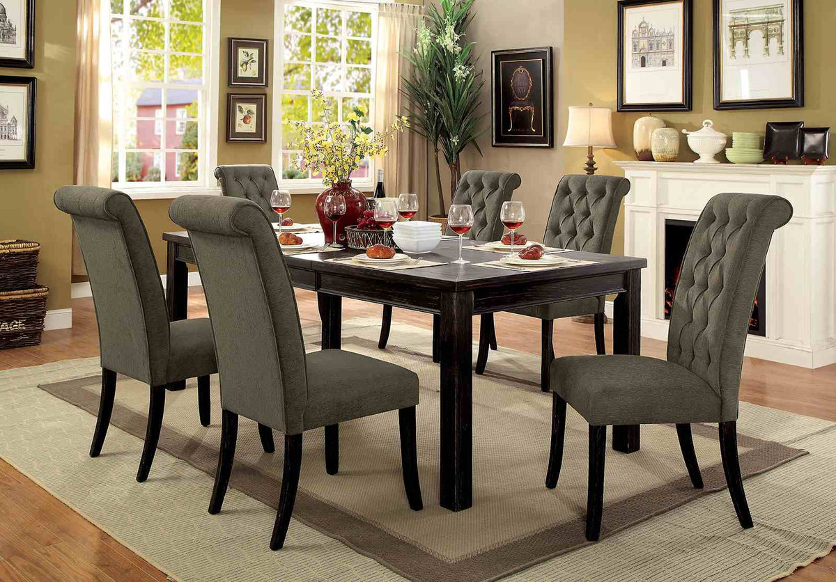 Sania Rustic Dining Collection - 7pcs- 84" Table + 6 Wingback Chairs
