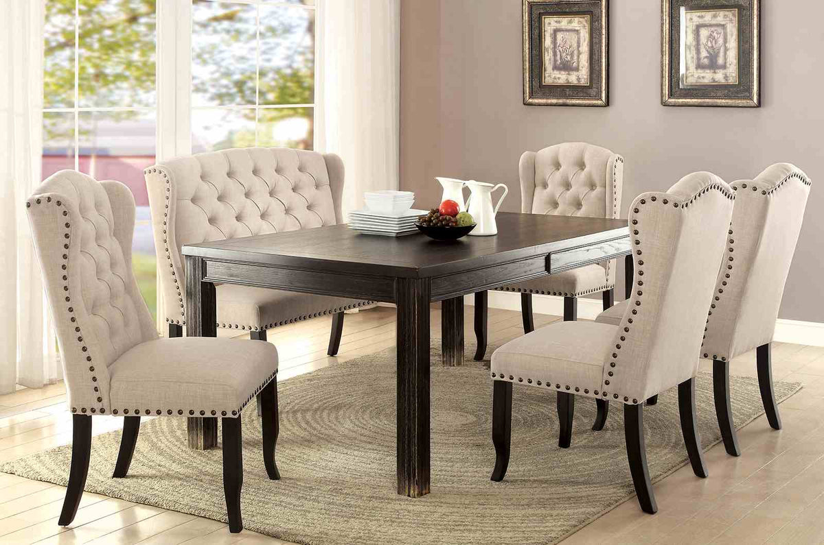 Sania Rustic Dining Collection - 6pcs- 72" Table + 4 Wingback Chairs + Loveseat Bench